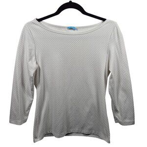 J Mclaughlin Top Womrns M White Blouse 3/4 Sleeve Stretch Textured Boat Neck